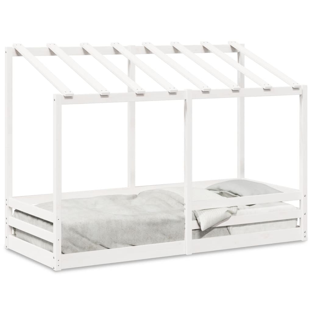 Barneseng med tak hvit 75x190 cm heltre furu