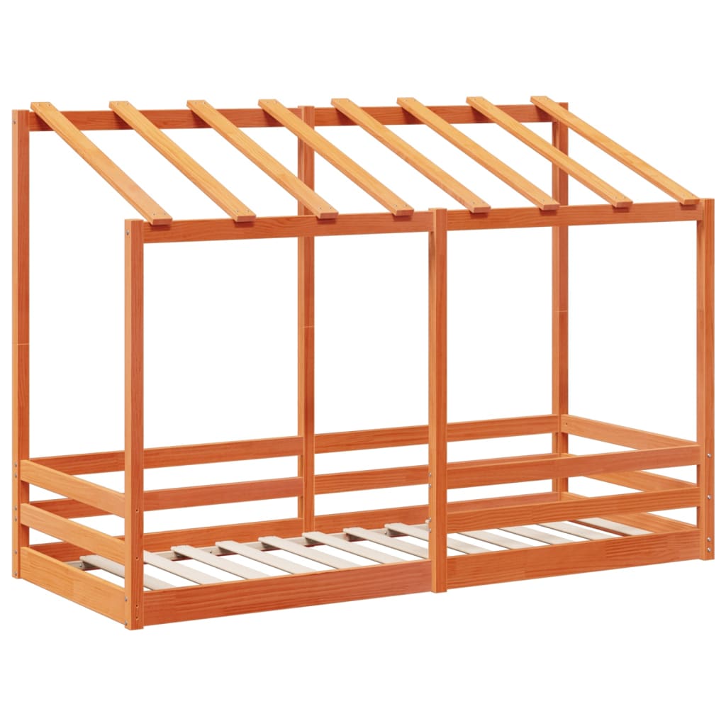 Barneseng med tak voksbrun 75x190 cm heltre furu