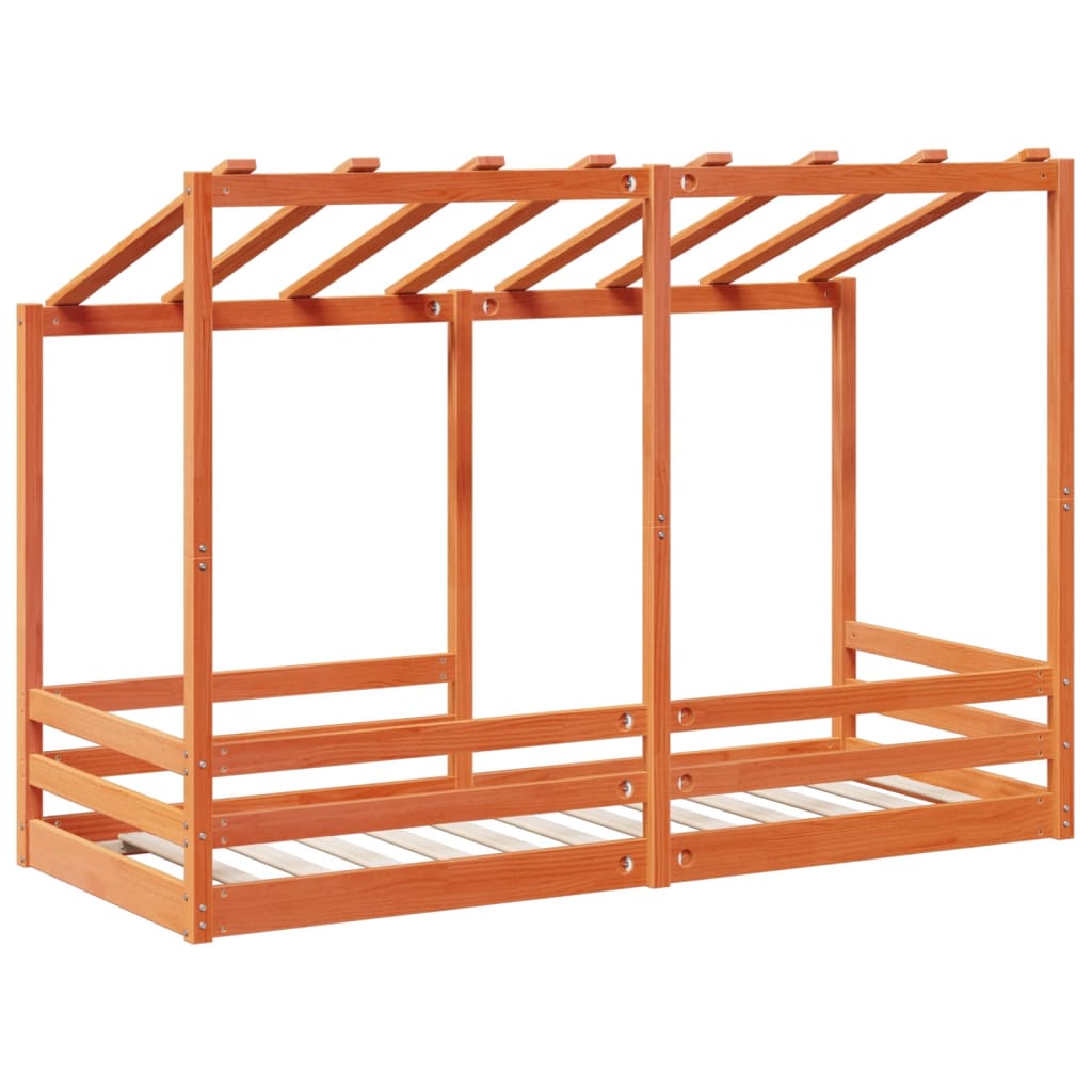Barneseng med tak voksbrun 75x190 cm heltre furu