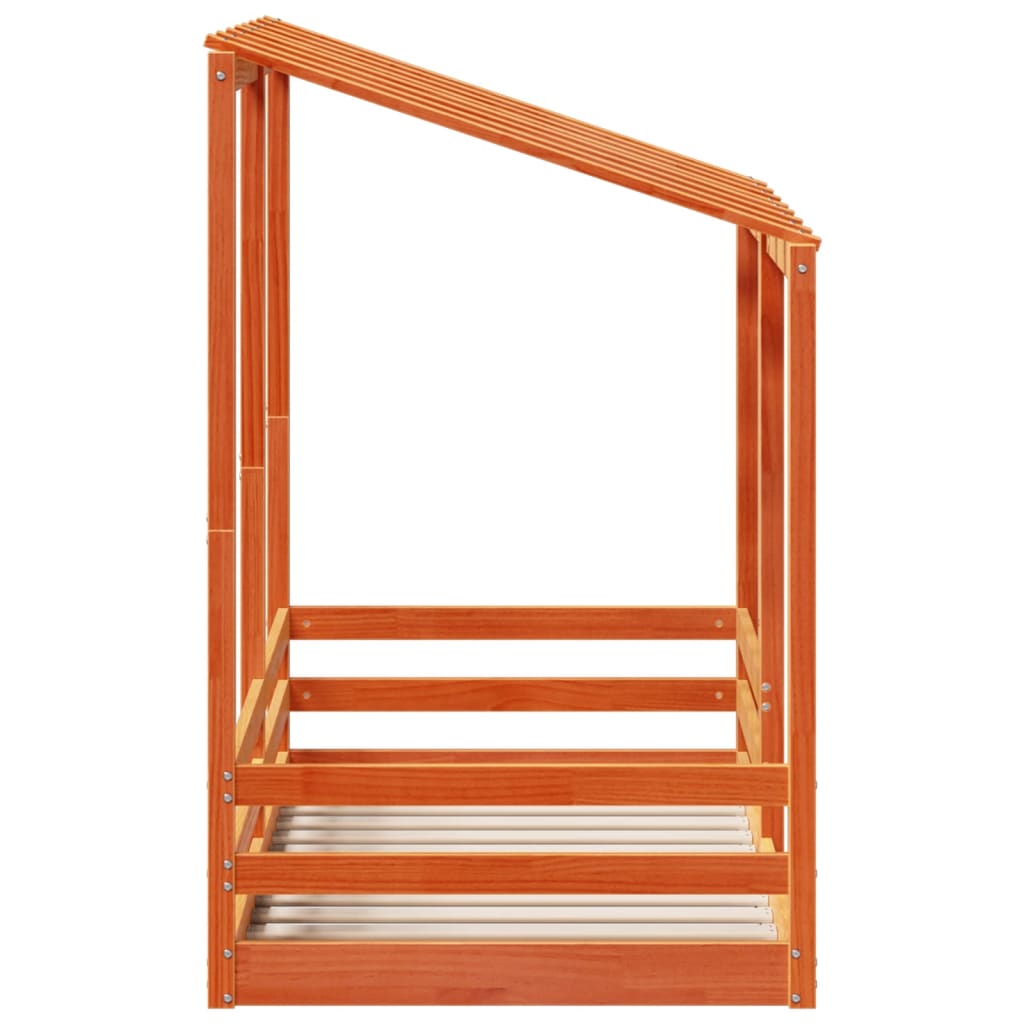 Barneseng med tak voksbrun 70x140 cm heltre furu