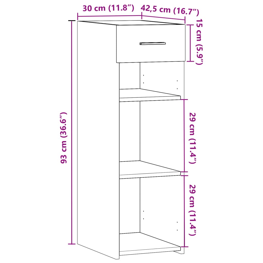 Skjenk hvit 30x42,5x93 cm konstruert tre