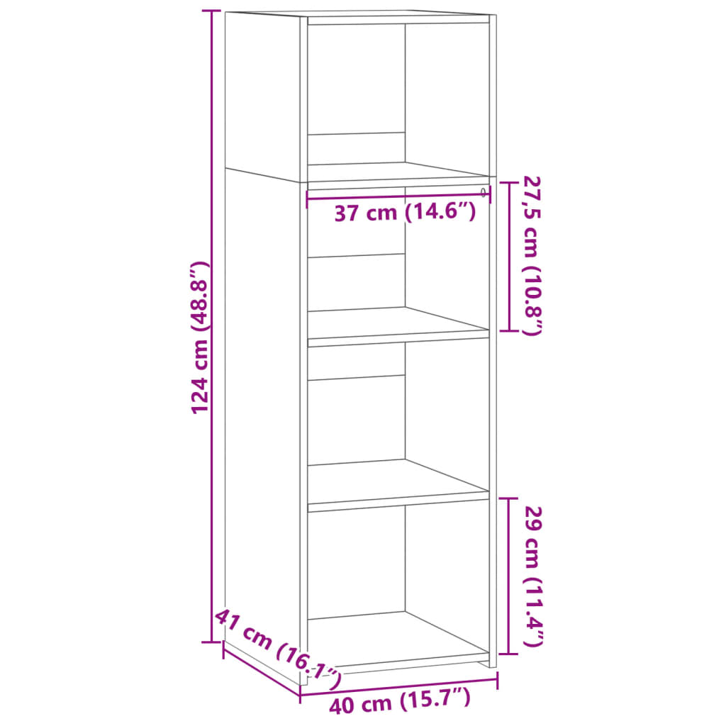 Hylle svart 40x41x124 cm konstruert tre