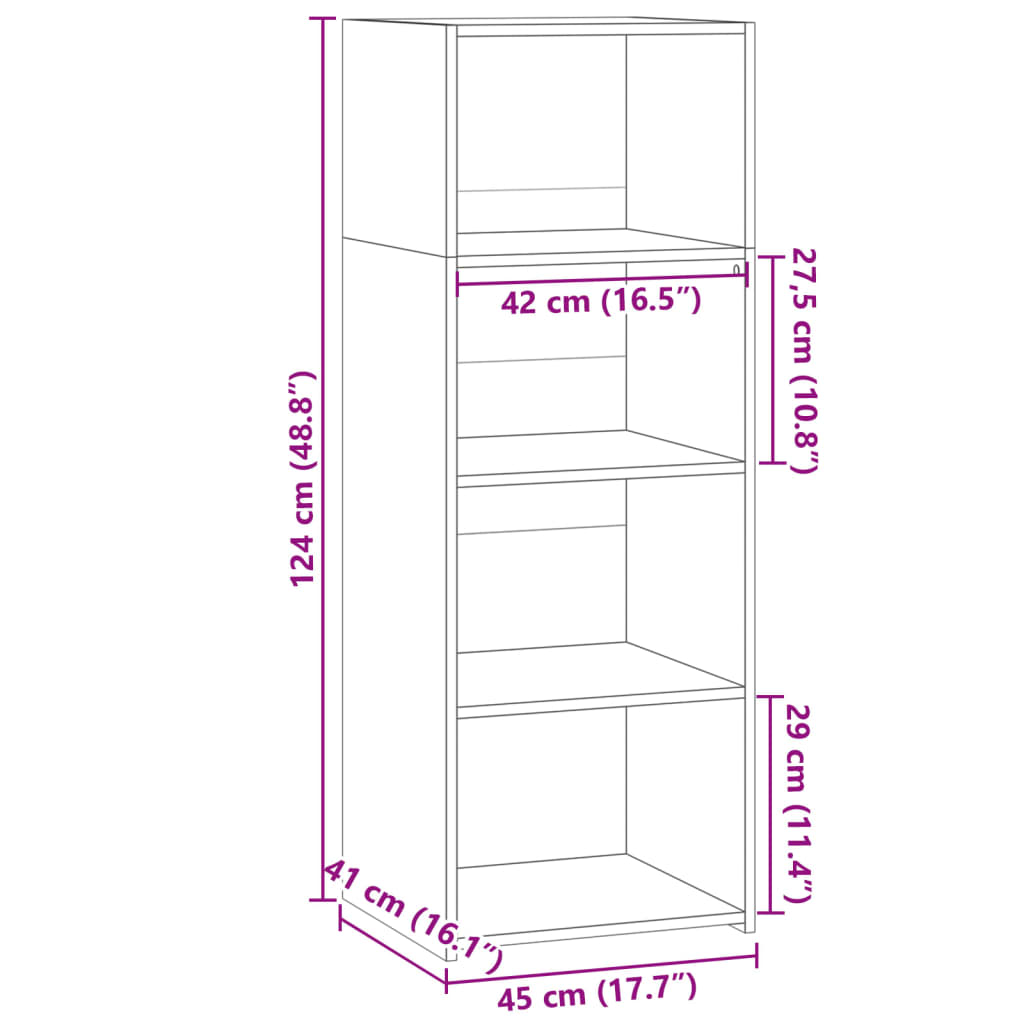 Hylle svart 45x41x124 cm konstruert tre