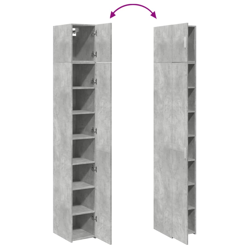 Smalt oppbevaringsskap betonggrå 30x42,5x225 cm konstruert tre