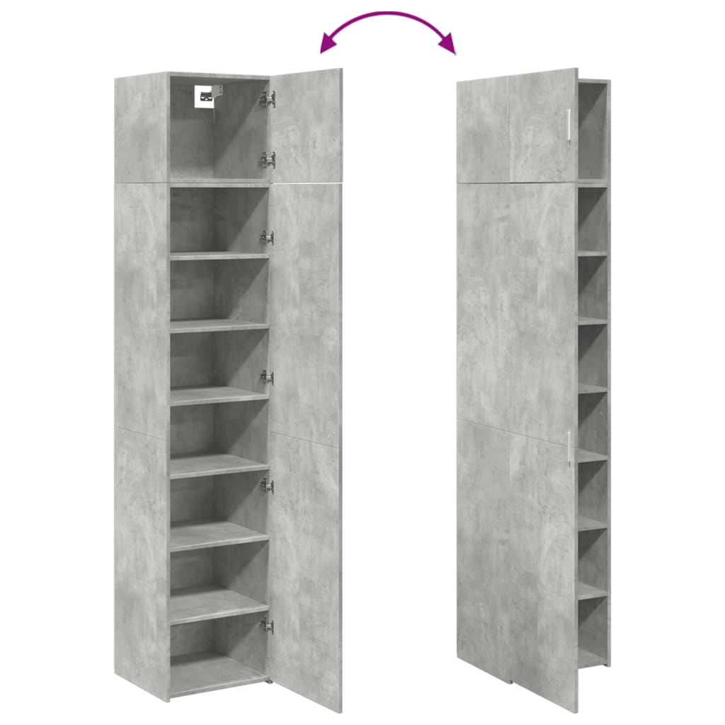 Smalt oppbevaringsskap betonggrå 45x42,5x225 cm konstruert tre vidaXL