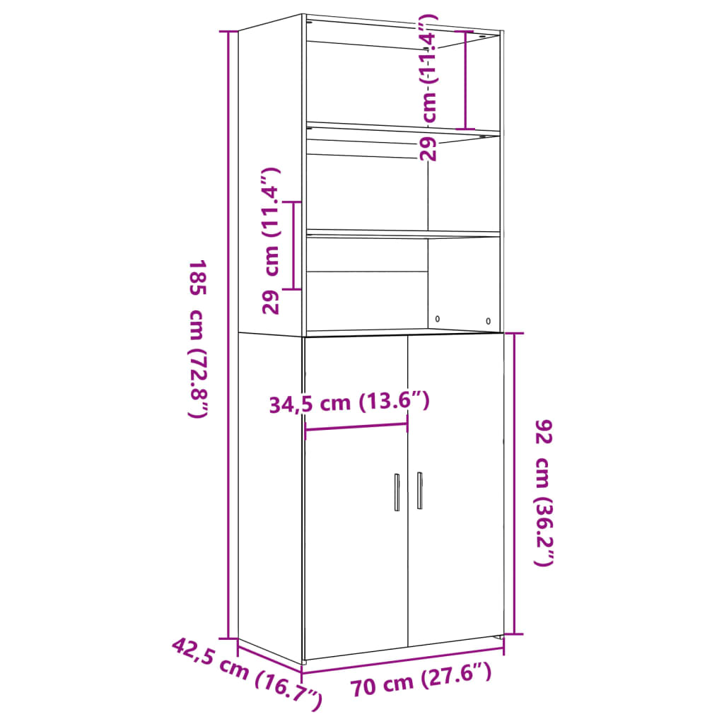 Highboard betonggrå 70x42,5x185 cm konstruert tre
