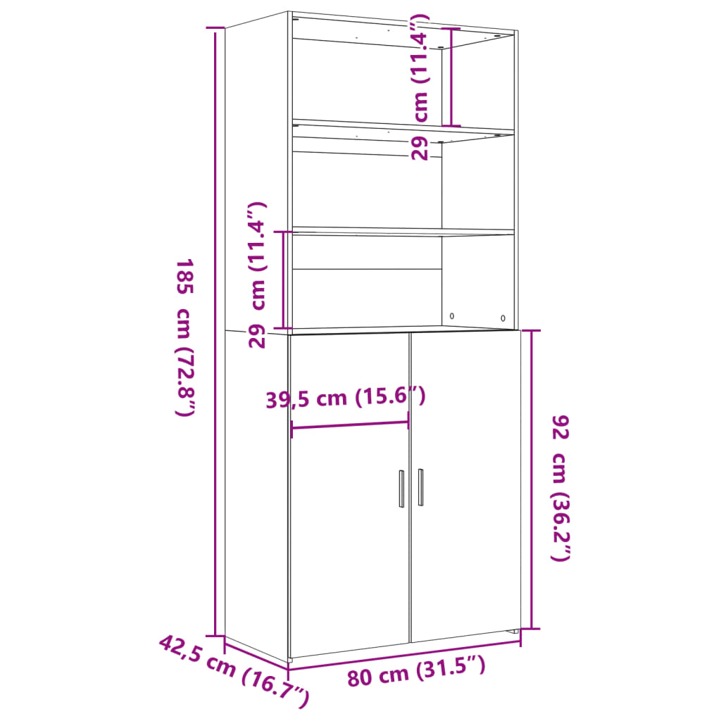 Highboard hvit 80x42,5x185 cm konstruert tre