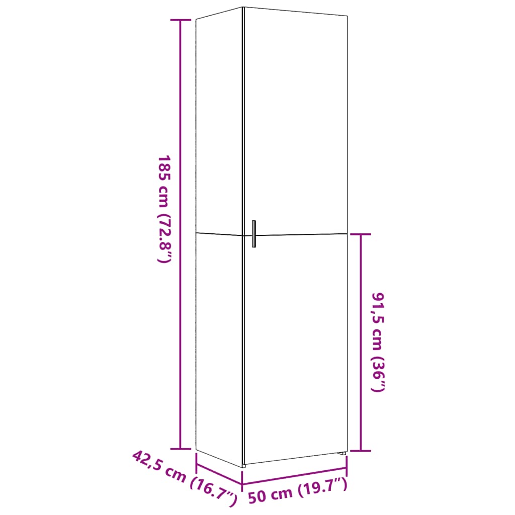 Hylle hvit 50x42,5x185 cm konstruert tre