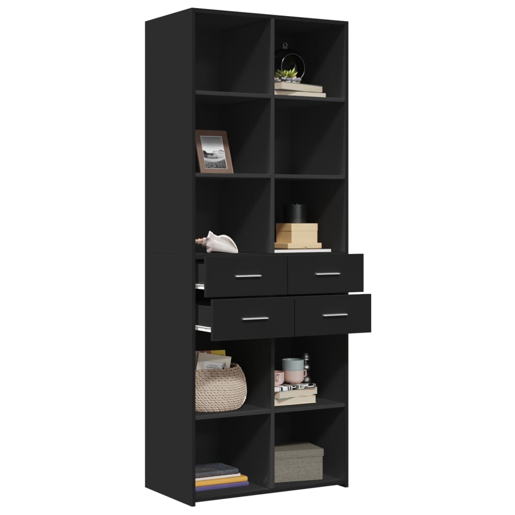 Highboard svart 70x42,5x185 cm konstruert tre