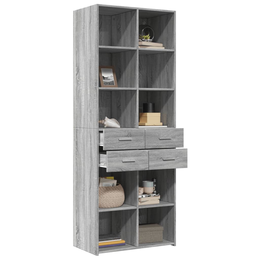 Highboard grå sonoma 70x42,5x185 cm konstruert tre