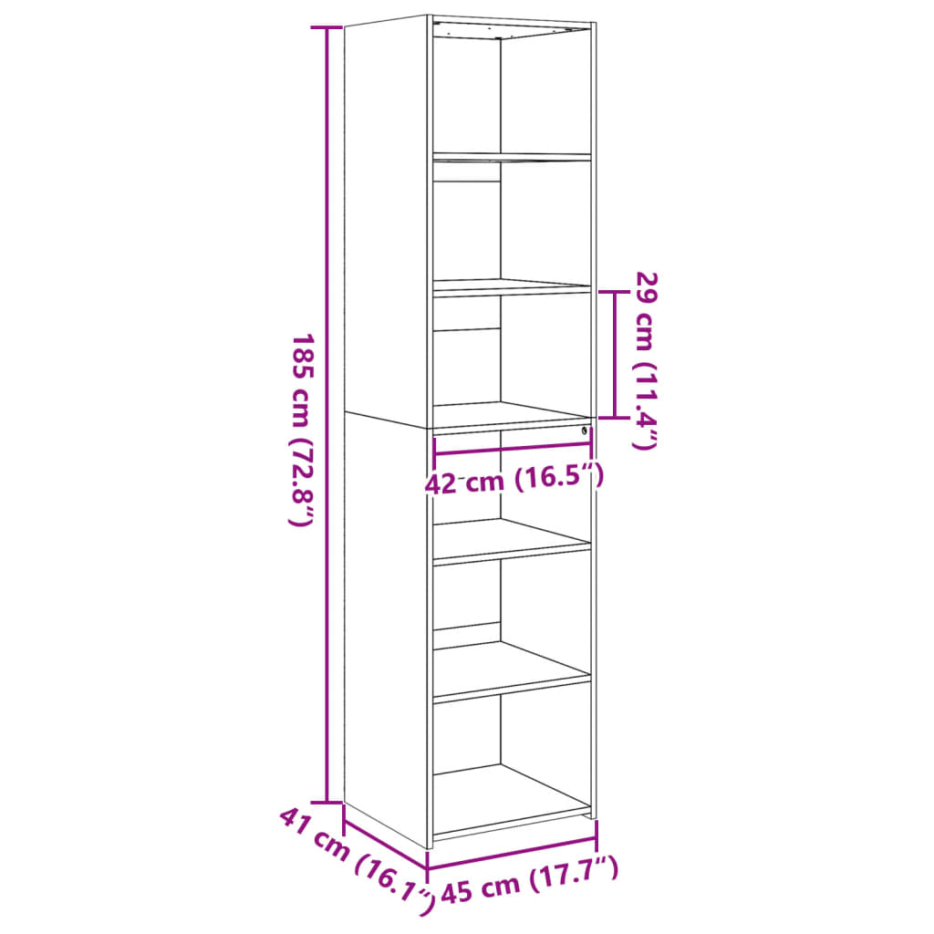 Highboard hvit 45x41x185 cm konstruert tre
