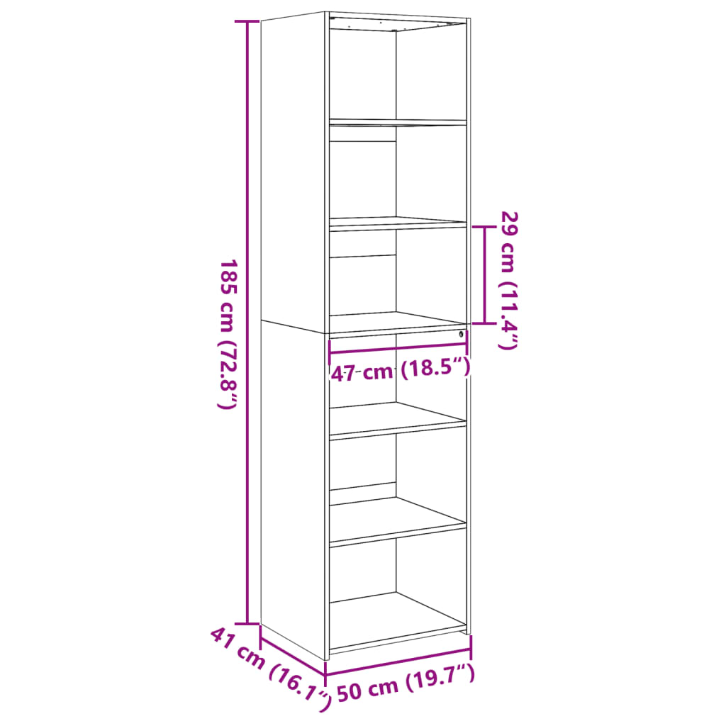 Highboard betonggrå 50x41x185 cm konstruert tre
