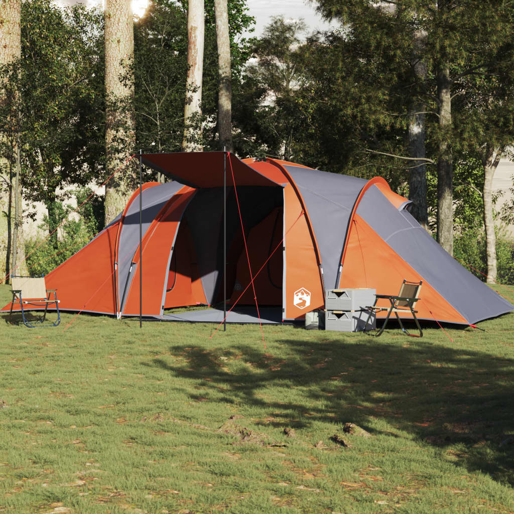 Kuppeltelt for camping 6 personer grå og oransje vanntett