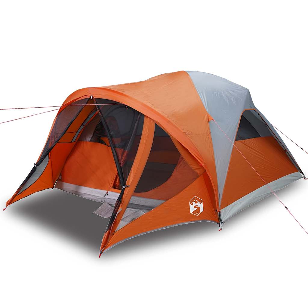 Tunneltelt for camping 6 personer grå og oransje vanntett