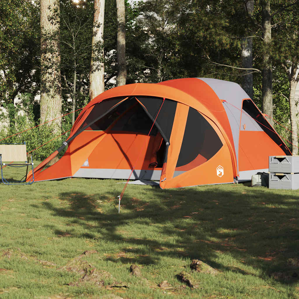 Tunneltelt for camping 6 personer grå og oransje vanntett