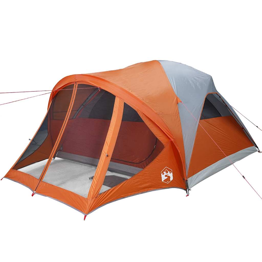 Tunneltelt for camping 6 personer grå og oransje vanntett