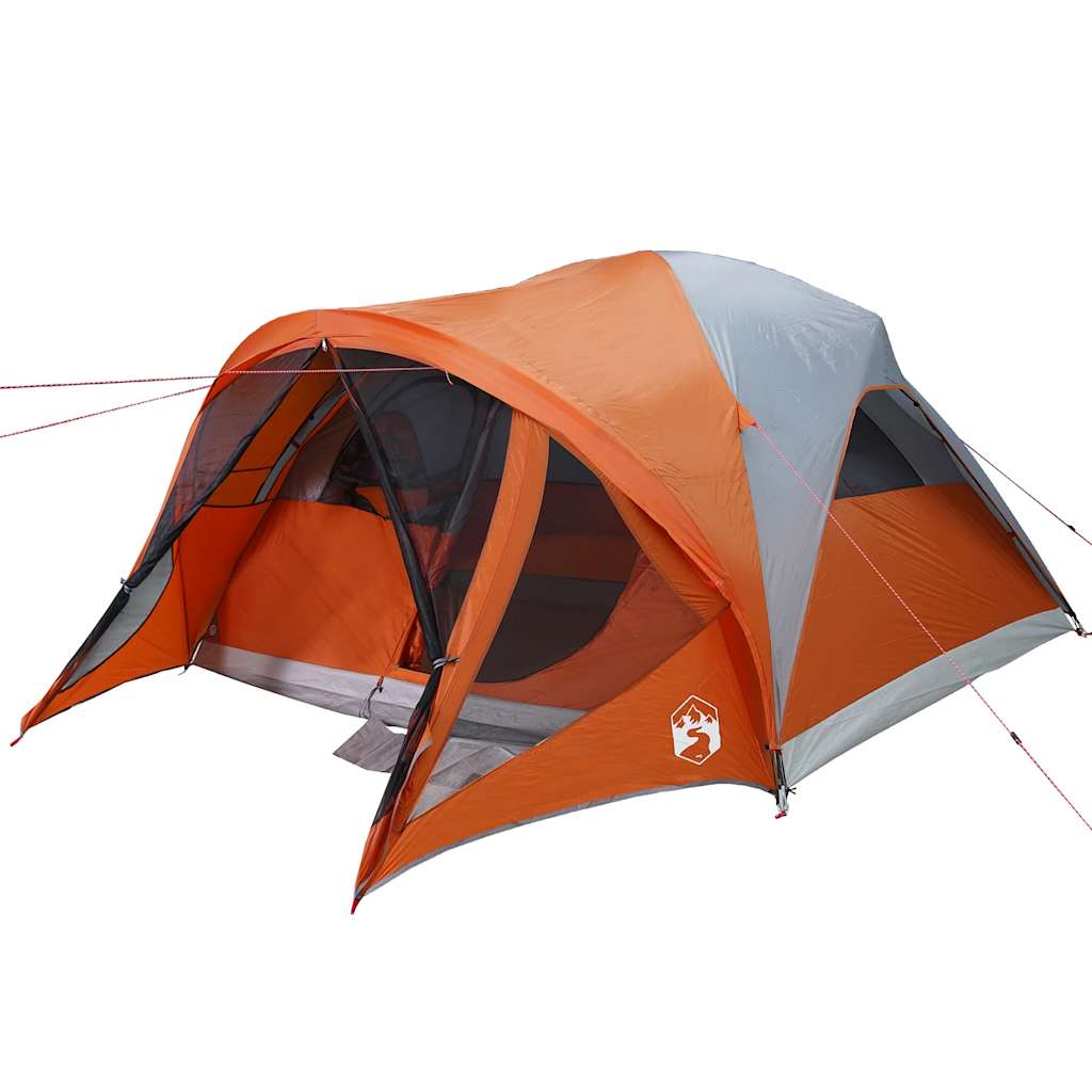 Tunneltelt for camping 6 personer grå og oransje vanntett