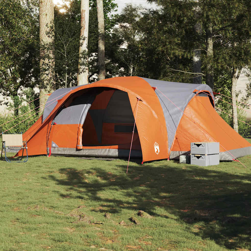 Kuppeltelt for camping 6 personer grå og oransje vanntett