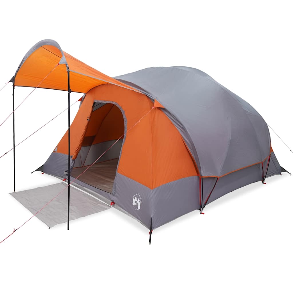 Tunneltelt for camping 8 personer grå og oransje vanntett