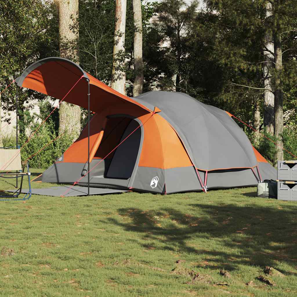 Tunneltelt for camping 8 personer grå og oransje vanntett