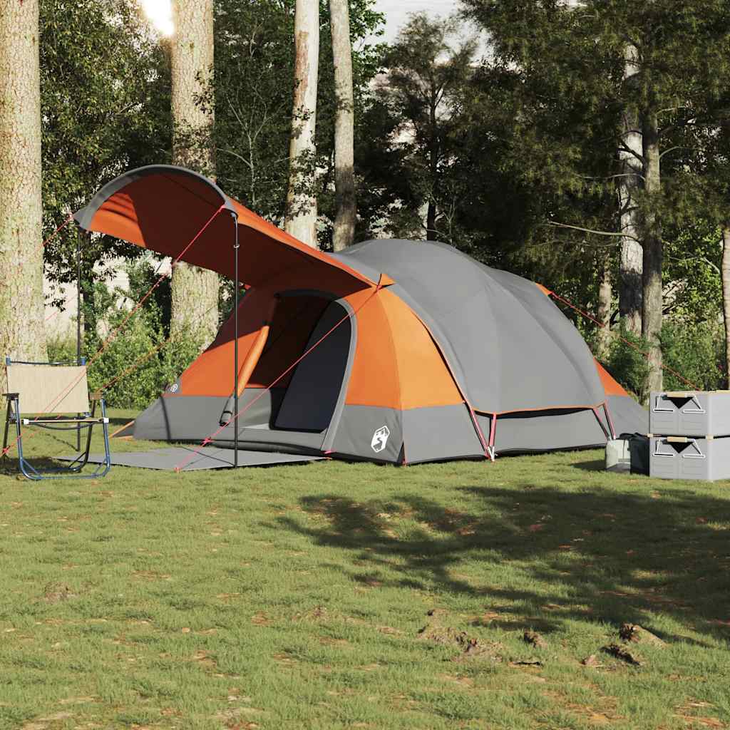 Tunneltelt for camping 8 personer grå og oransje vanntett
