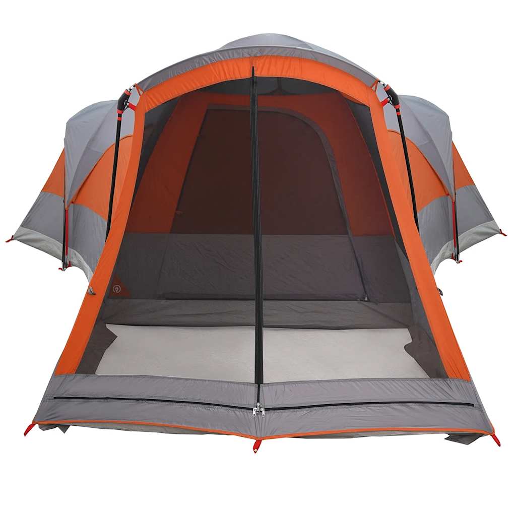 Tunneltelt for camping 8 personer grå og oransje vanntett