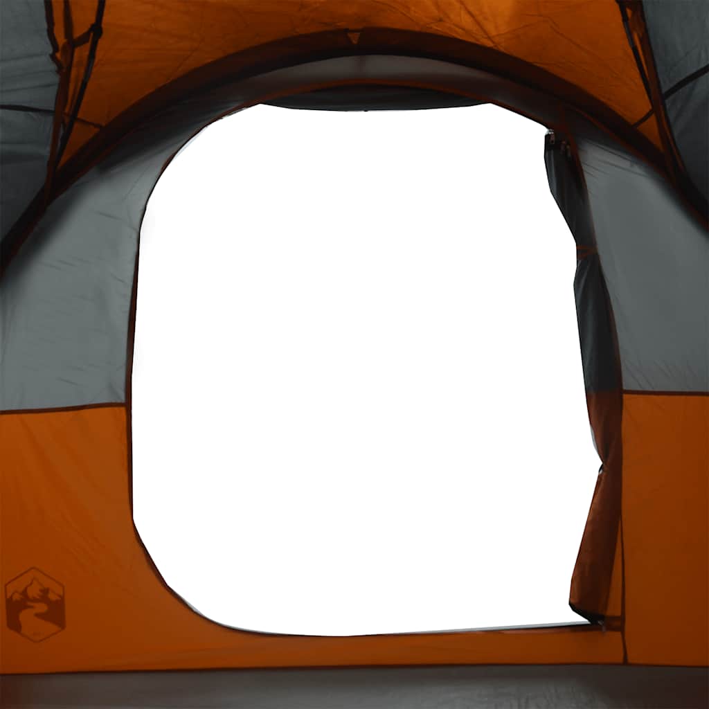 Tunneltelt for camping 6 personer grå og oransje vannavstøtende