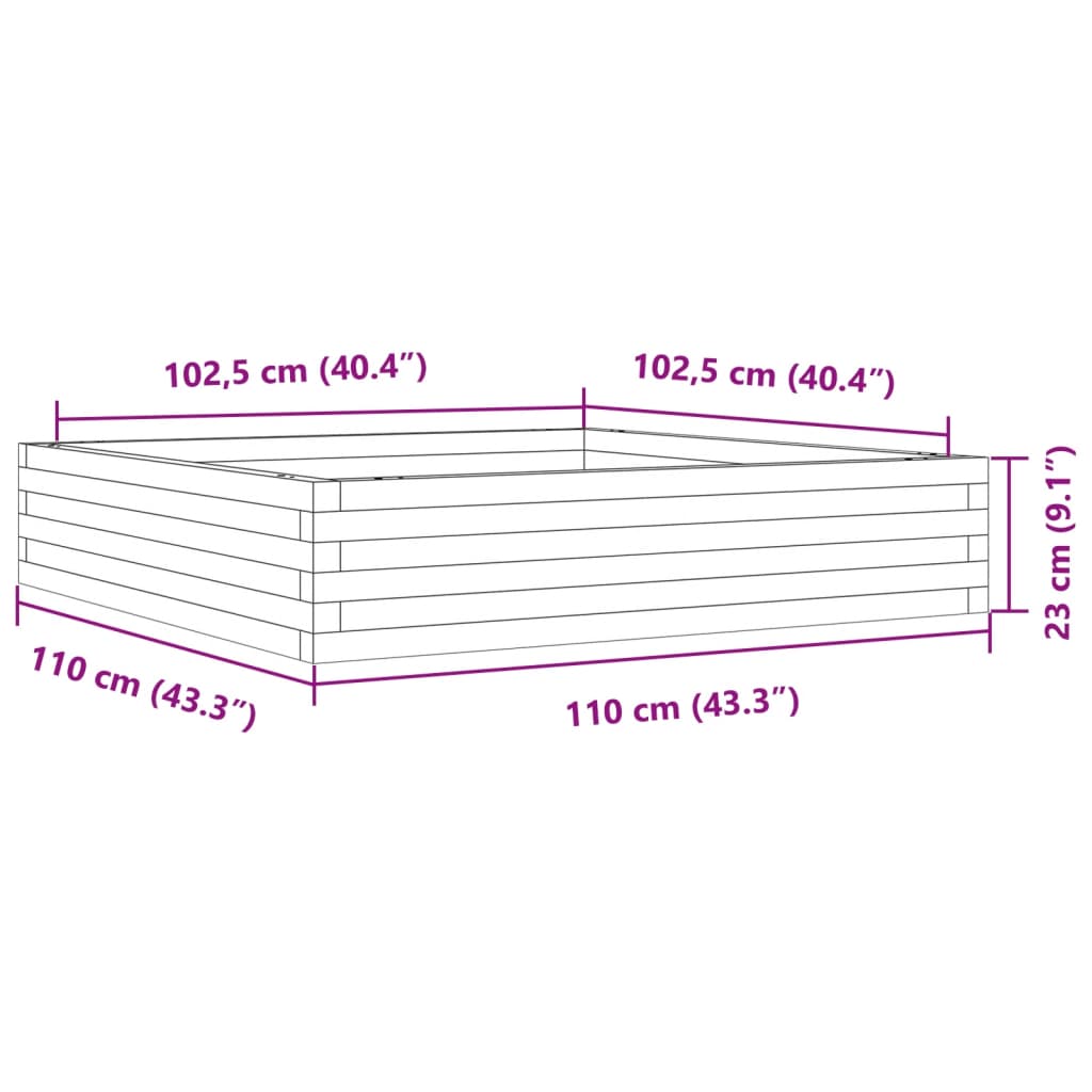 Plantekasse hvit 110x110x23 cm heltre furu