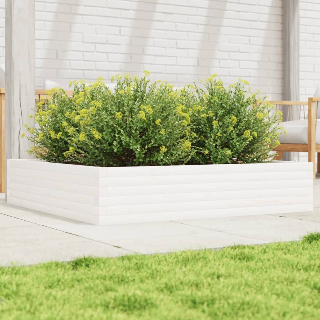 Plantekasse hvit 110x110x23 cm heltre furu