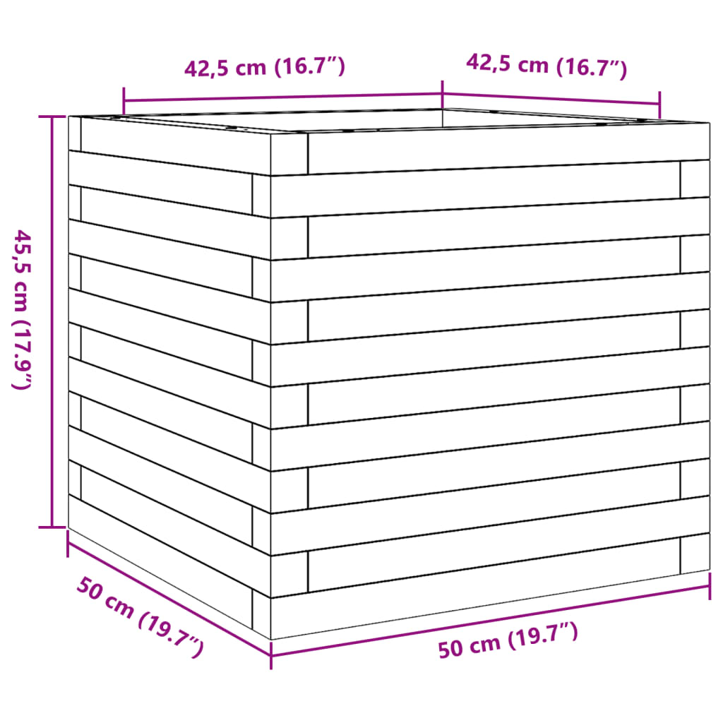 Plantekasse 50x50x45,5 cm heltre furu