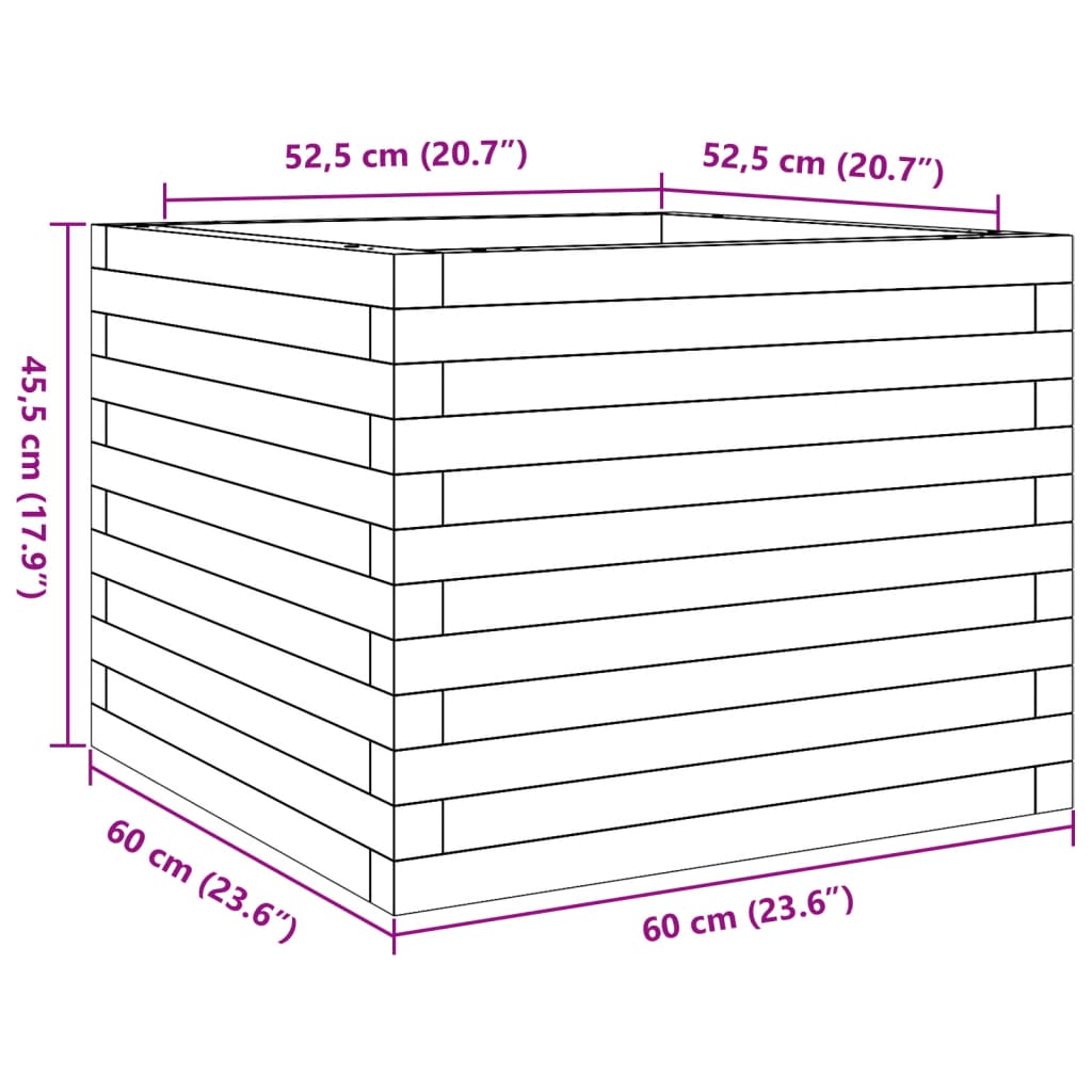 Plantekasse hvit 60x60x45,5 cm heltre furu