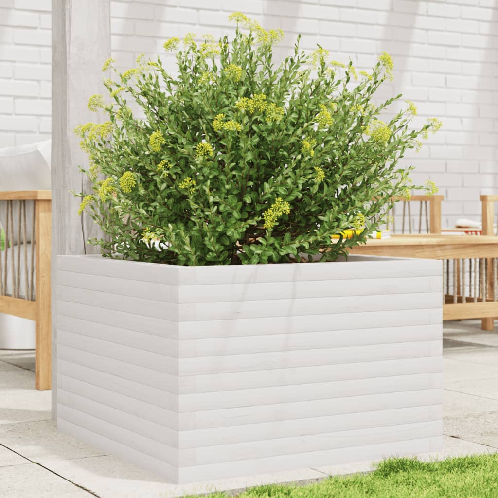 Plantekasse hvit 70x70x45,5 cm heltre furu