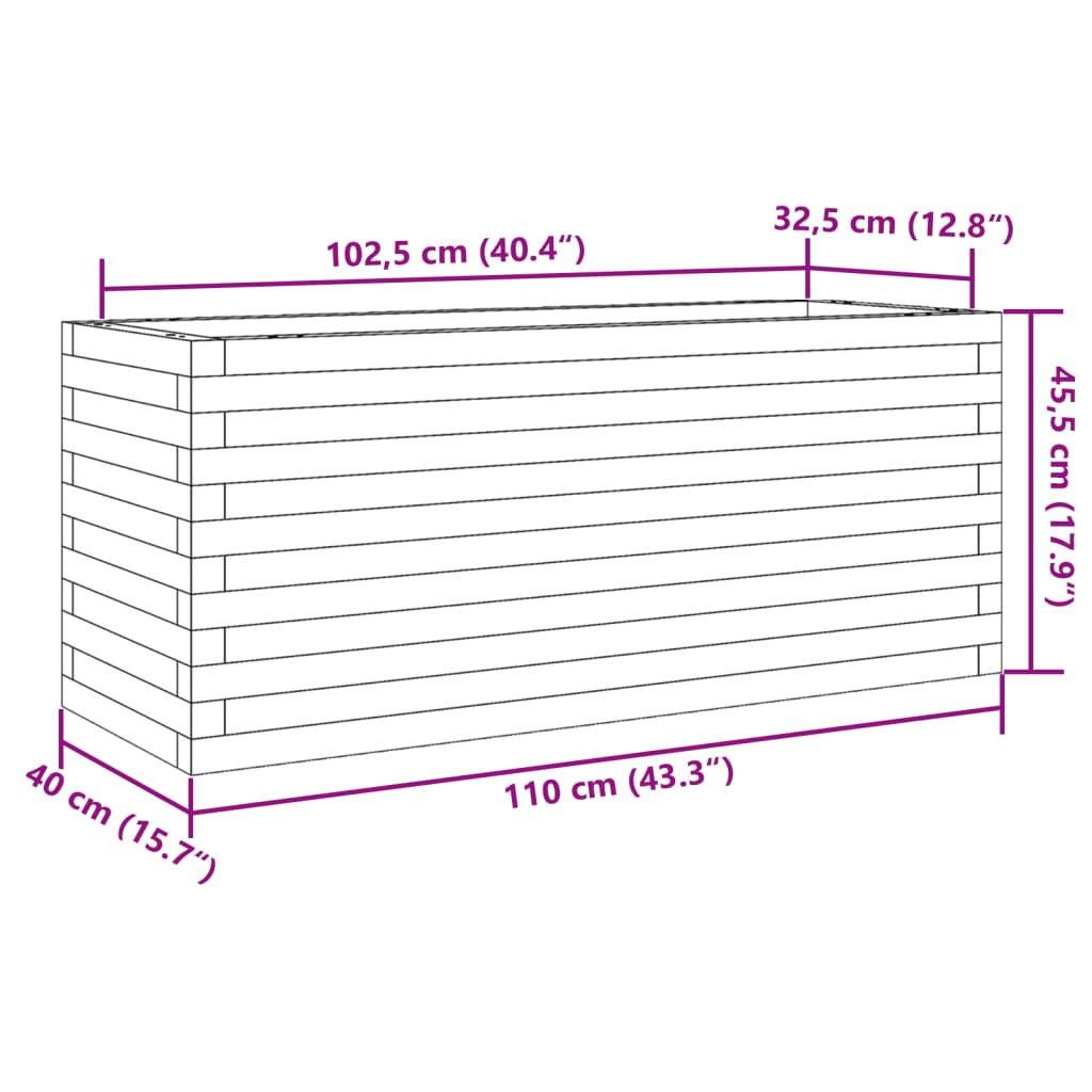 Plantekasse voksbrun 110x40x45,5 cm heltre furu