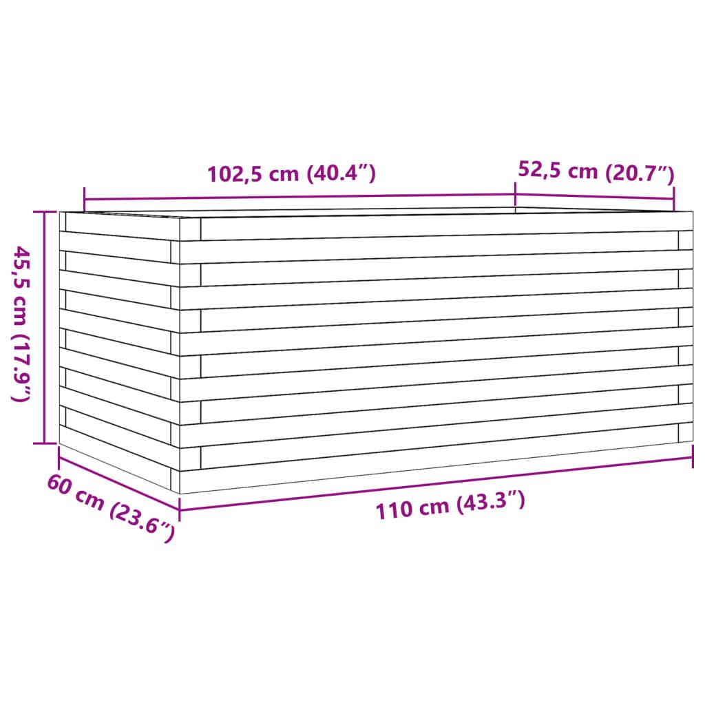 Plantekasse hvit 110x60x45,5 cm heltre furu