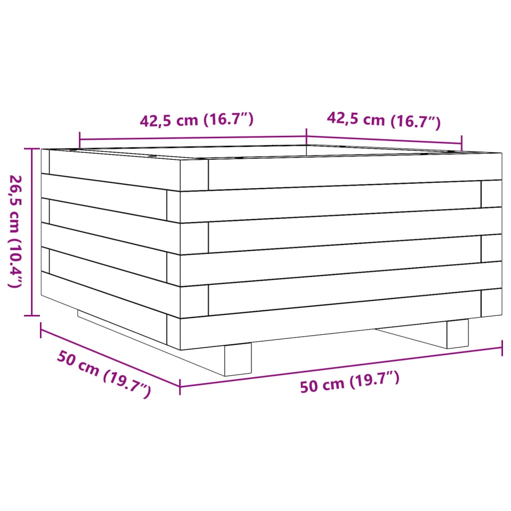 Plantekasse hvit 50x50x26,5 cm heltre furu