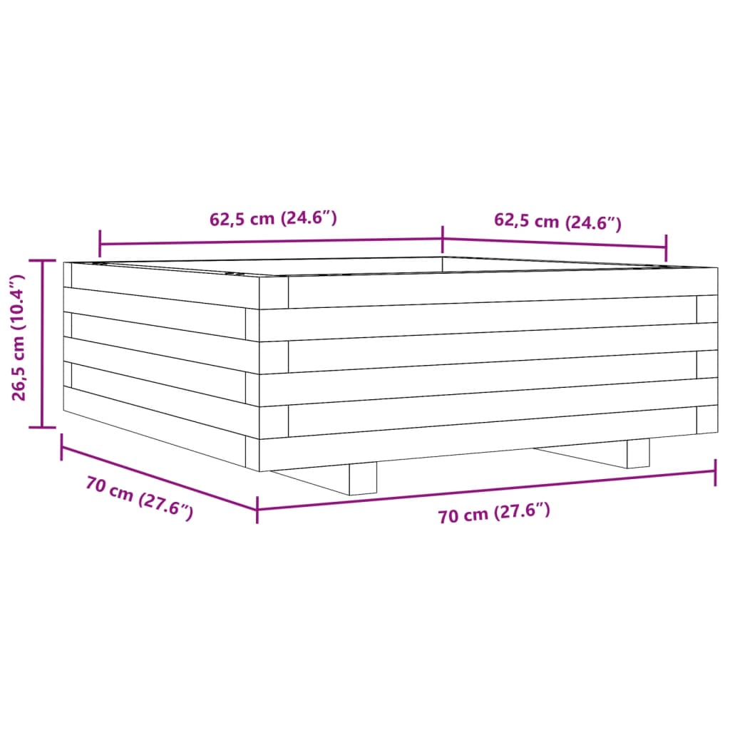 Plantekasse voksbrun 70x70x26,5 cm heltre furu