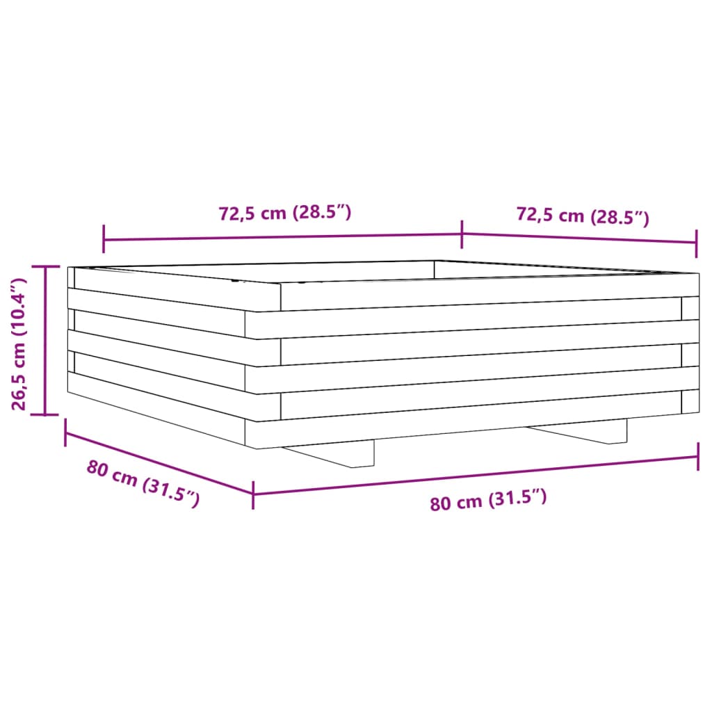 Plantekasse 80x80x26,5 cm impregnert furu