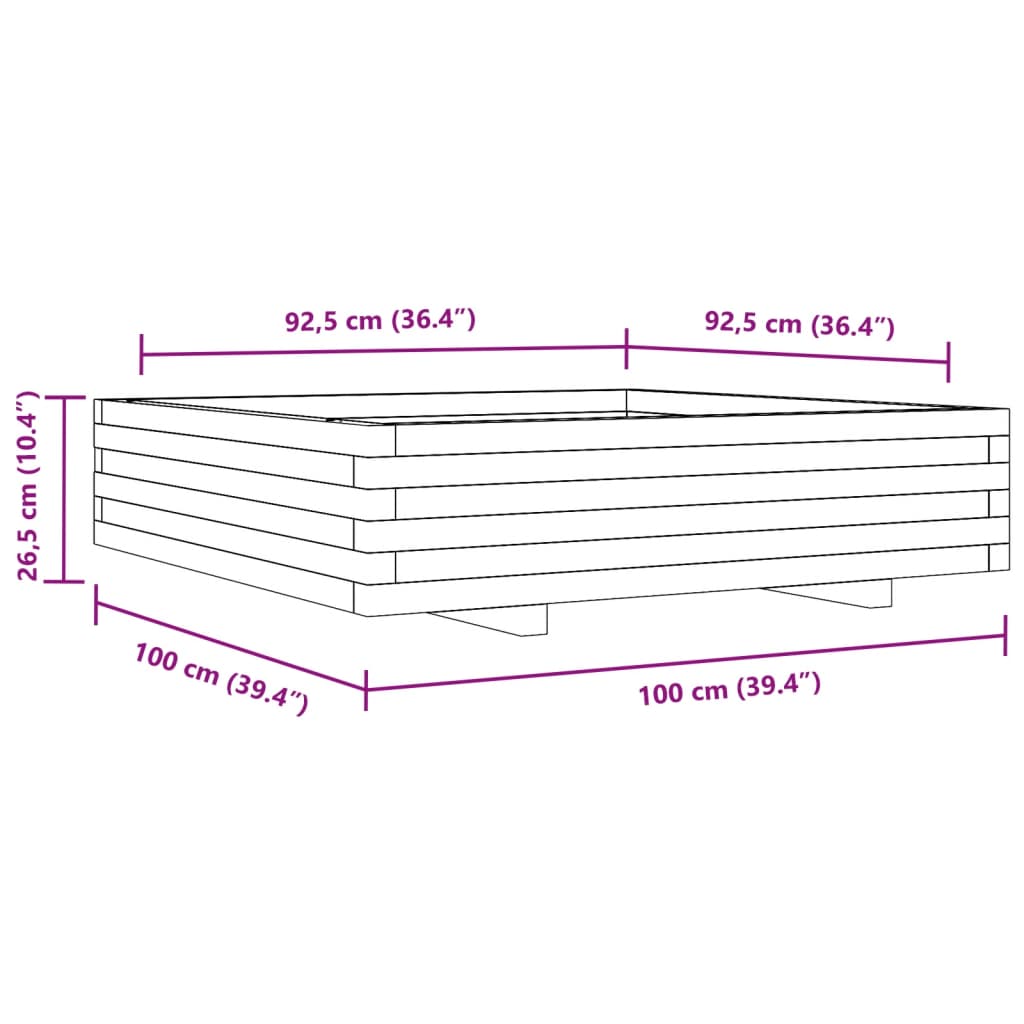 Plantekasse hvit 100x100x26,5 cm heltre furu