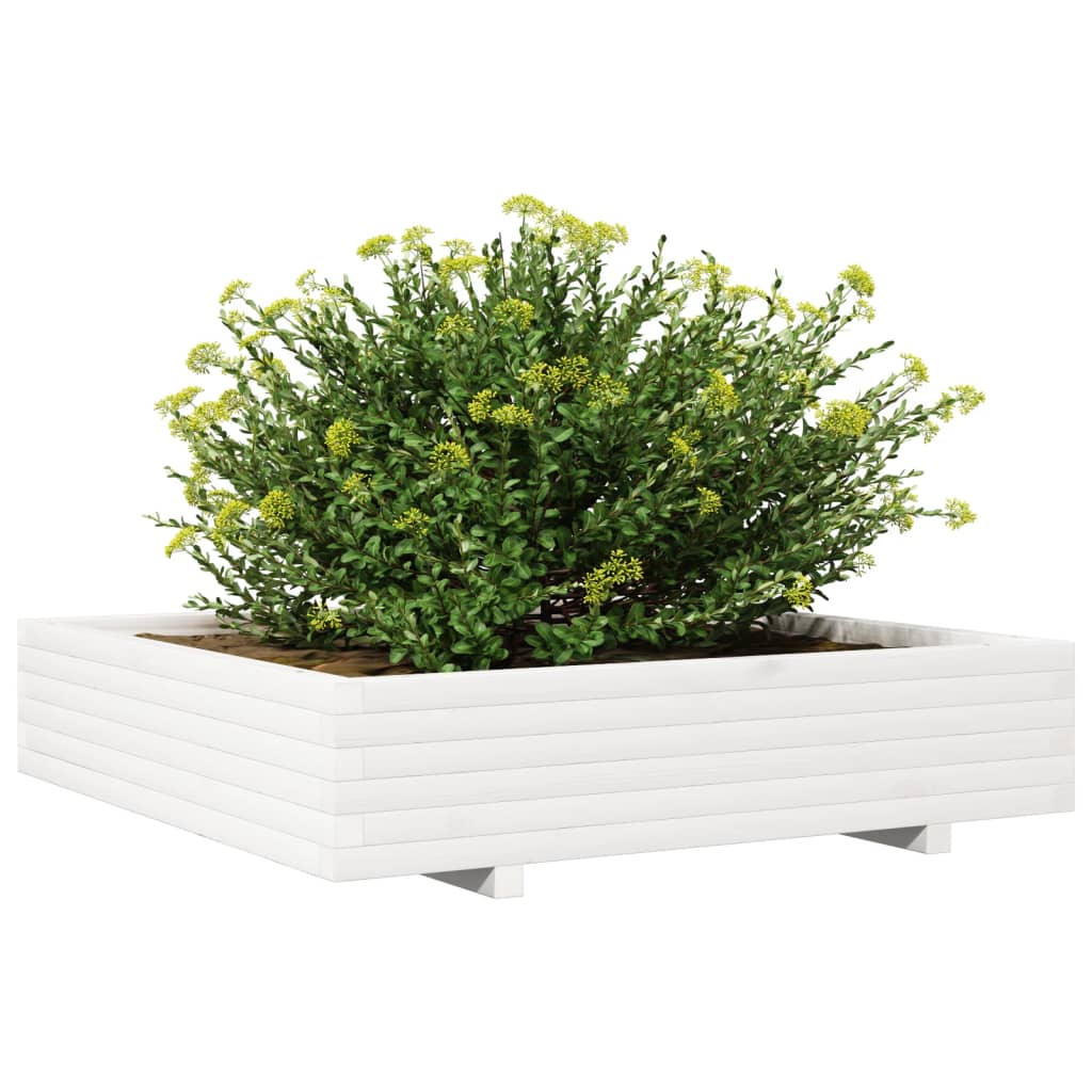Plantekasse hvit 110x110x26,5 cm heltre furu