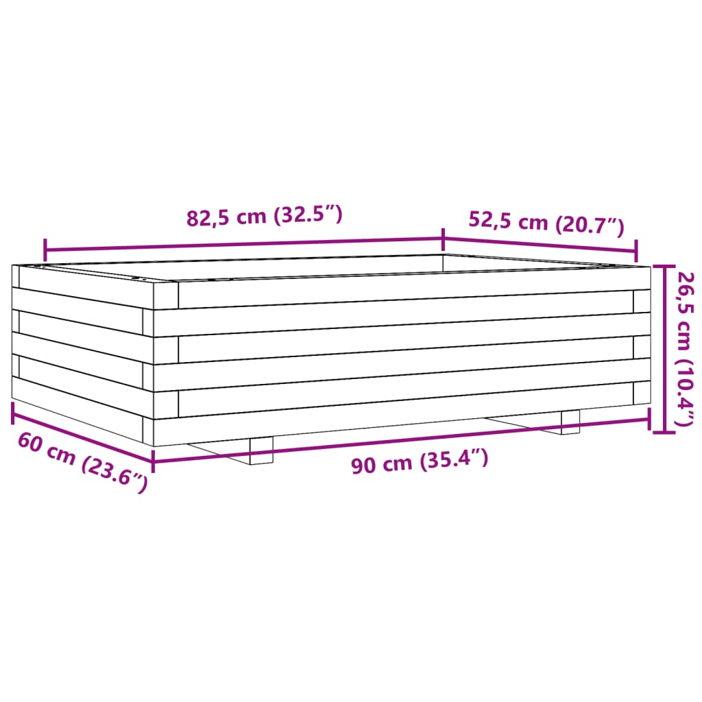Plantekasse 90x60x26,5 cm heltre furu