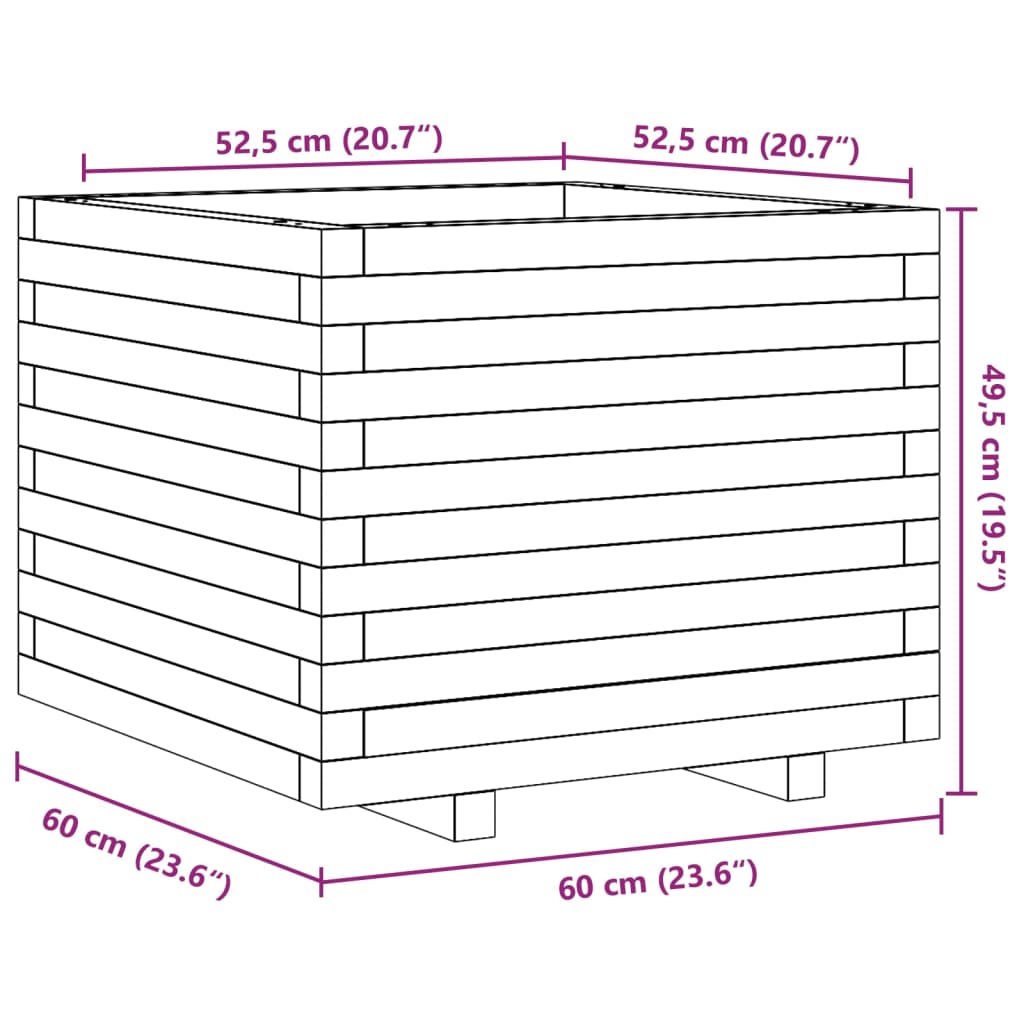Plantekasse hvit 60x60x49,5 cm heltre furu