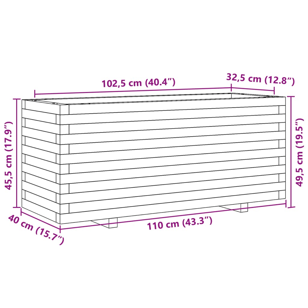 Plantekasse hvit 110x40x49,5 cm heltre furu