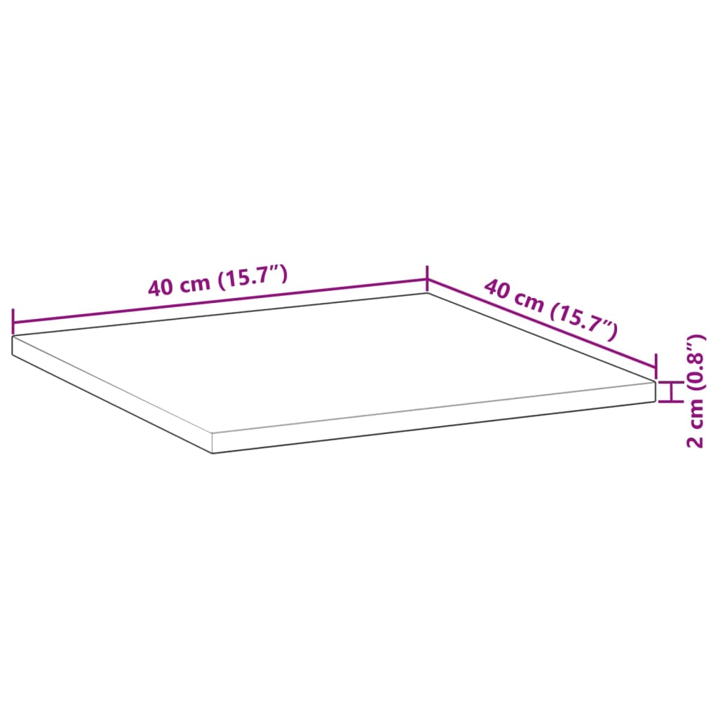 Bordplate firkantet 40x40x2 cm heltre akasie