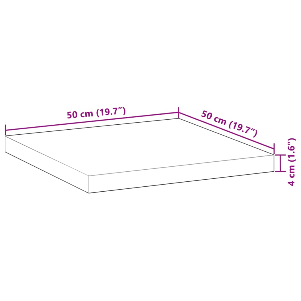 Bordplate firkantet 50x50x4 cm heltre akasie