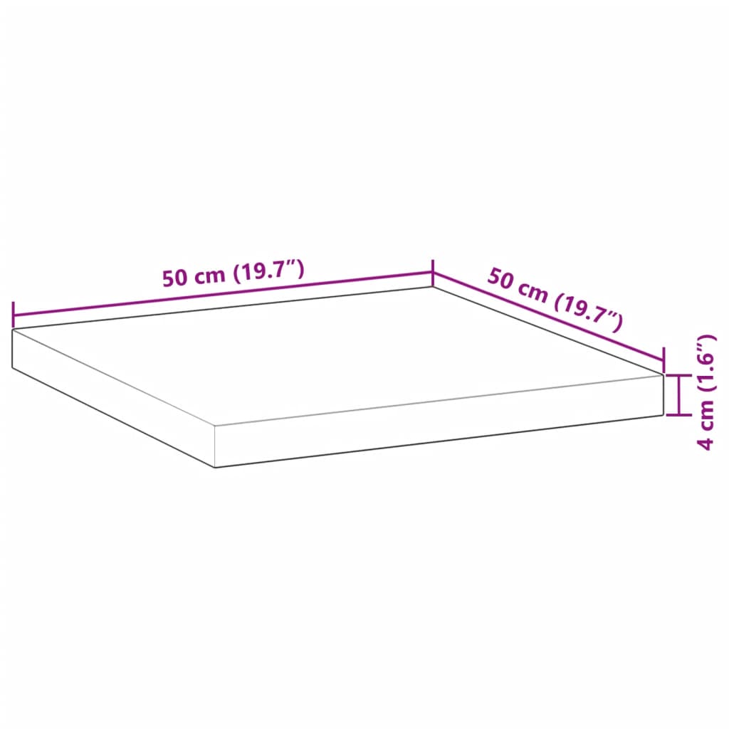 Bordplate firkantet 50x50x4 cm heltre akasie