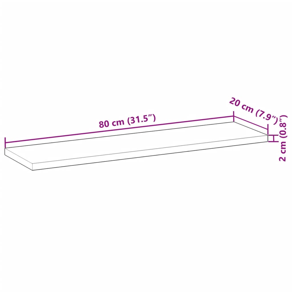 Bordplate 80x20x2 cm rektangulær heltre akasie