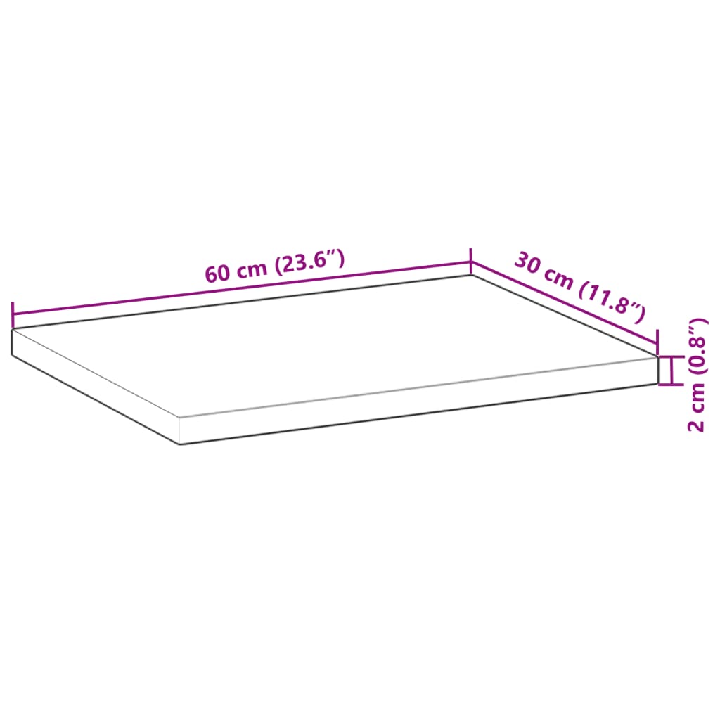 Bordplate 60x30x2 cm rektangulær heltre akasie