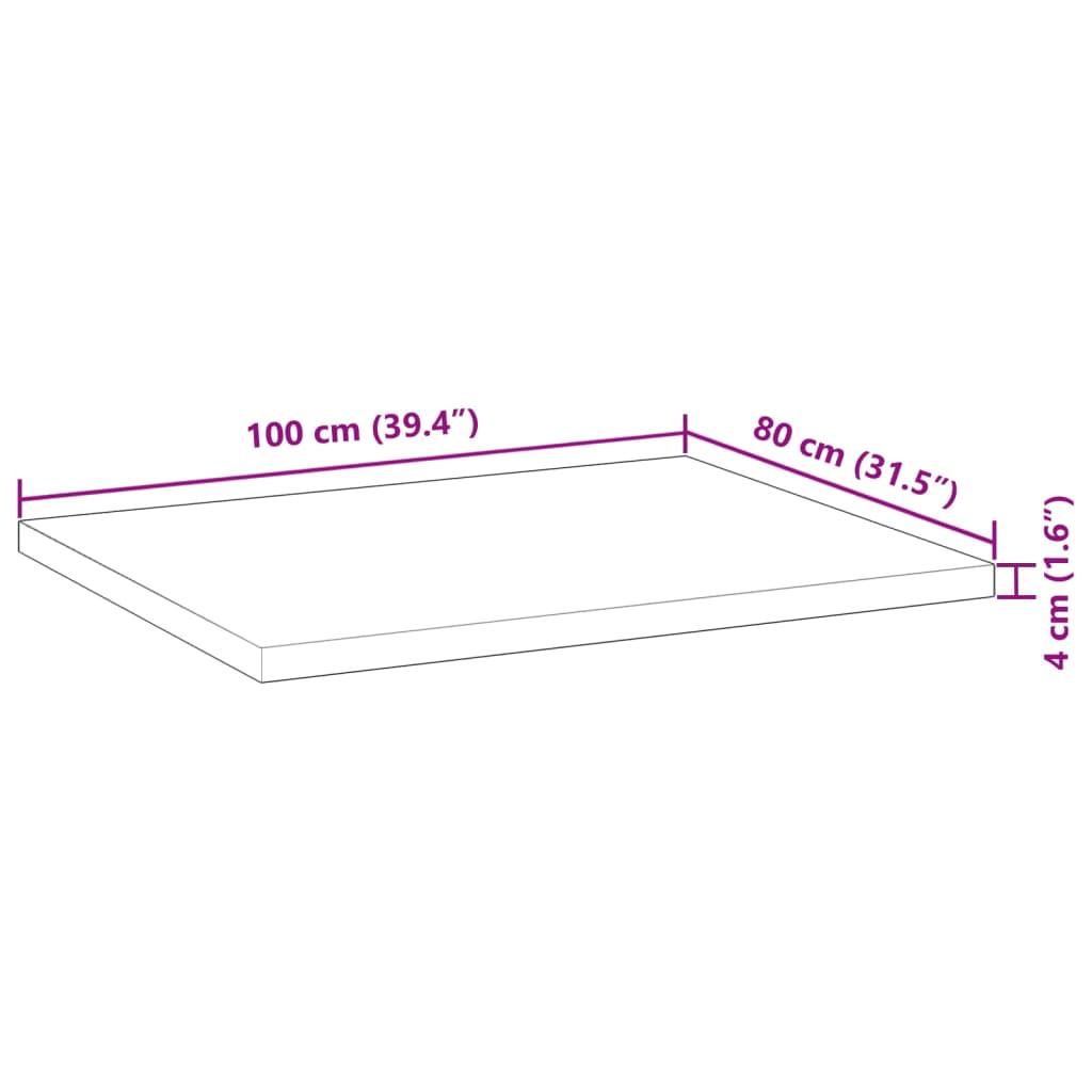 Bordplate rektangulær 100x80x4 cm heltre akasie