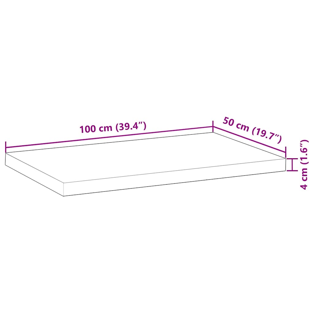 Bordplate rektangulær 100x50x4 cm heltre akasie