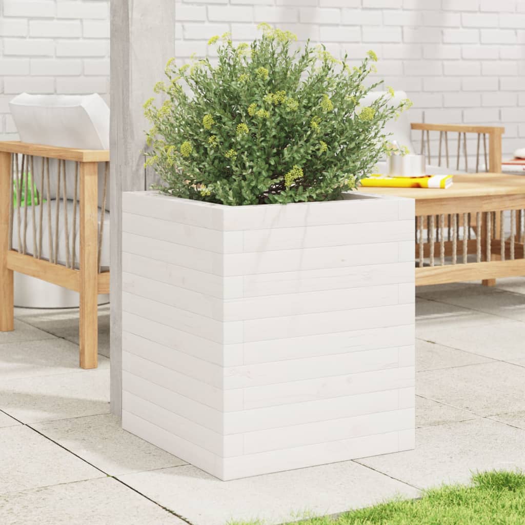 Plantekasse hvit 40x40x46 cm heltre furu